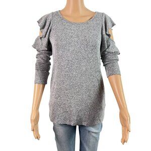 🟣🟣🟣 PLEIONE Women's Size Extra Small Gray Crew Neck Cold Shoulder Sweater